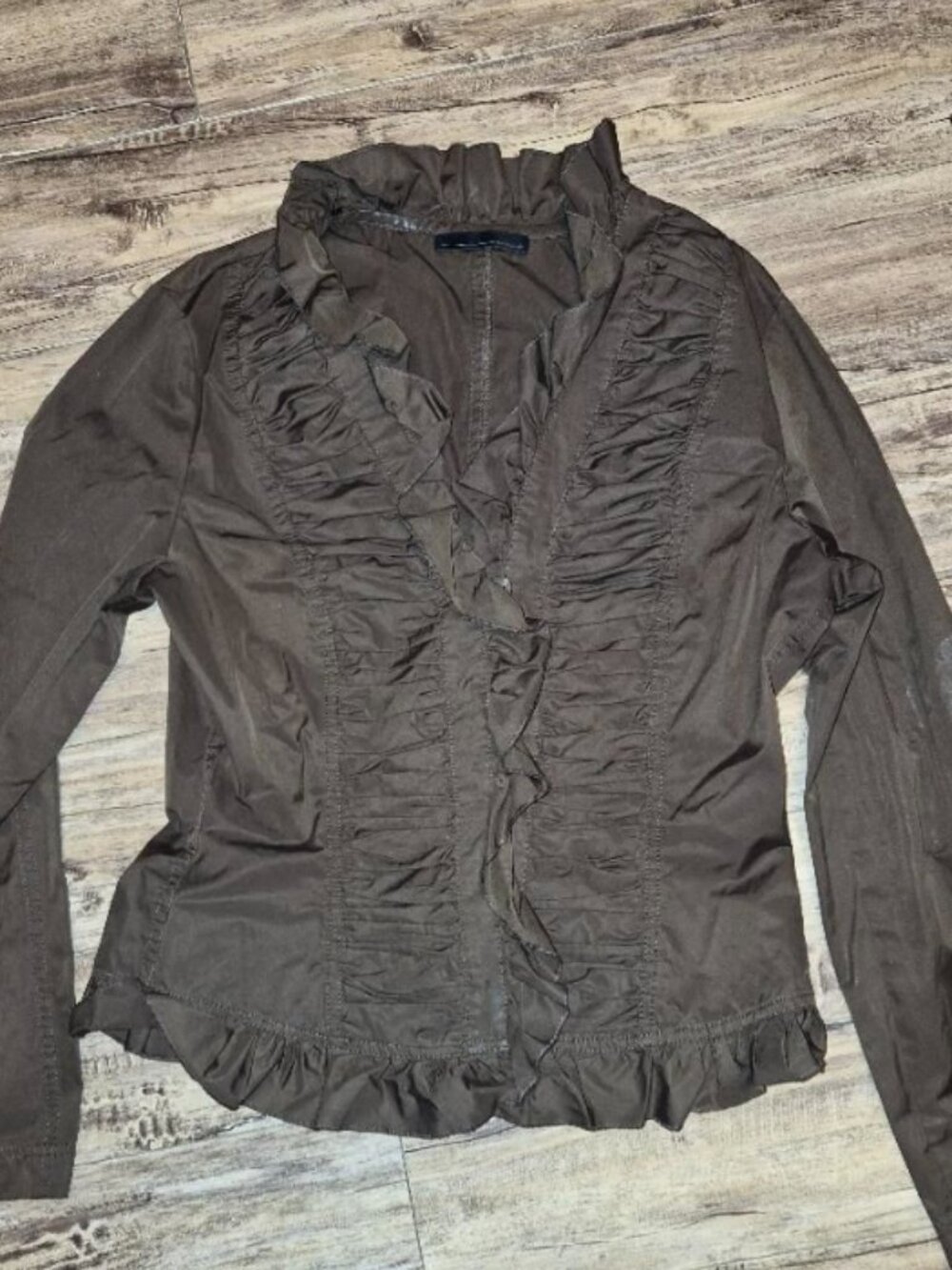 KAPALUA brown long sleeve ruffled shirt